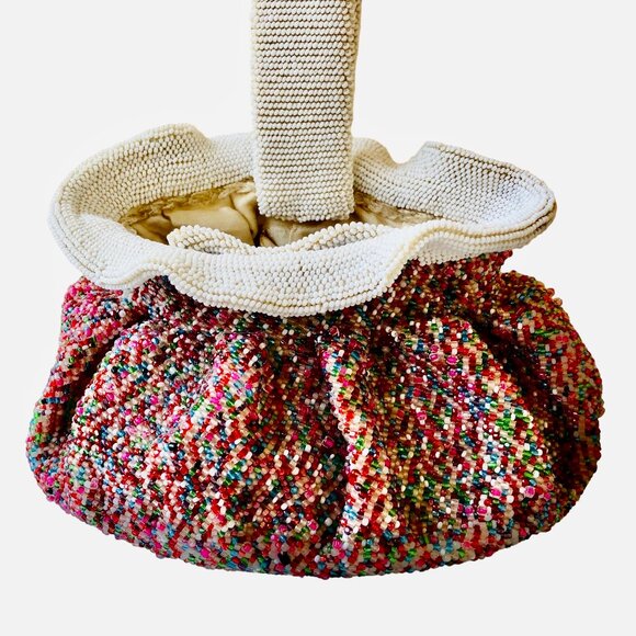 Vintage BEADED Drawstring Wrist Pouch Bag Flapper Art Deco Small - Picture 8 of 13